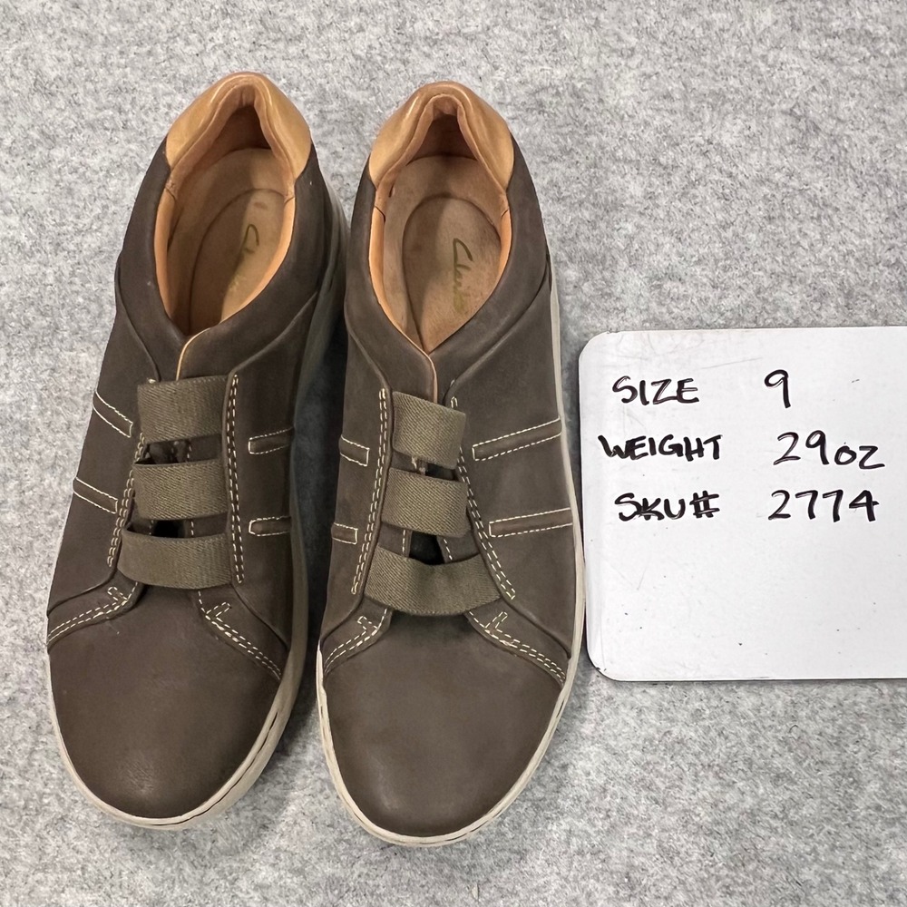 Clarks Nalle Ease Dark Olive Leather Slip On Sneakers Comfort Shoes Womens 9M - Picture 7 of 7